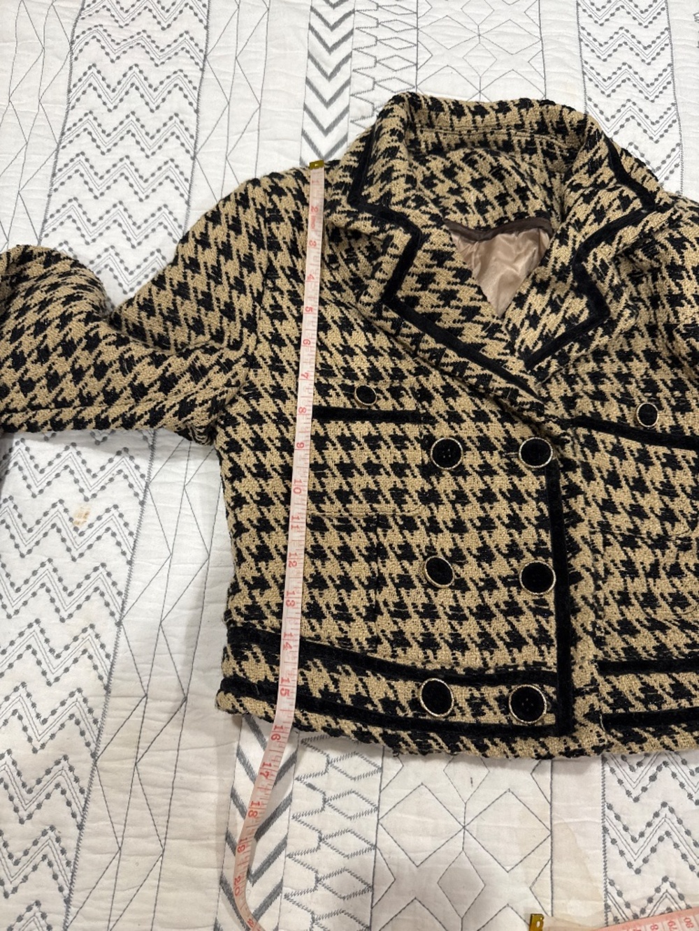Tweed Cropped Houndstooth Double-Breasted Jacket, XXSP, NWOT - Picture 8 of 10